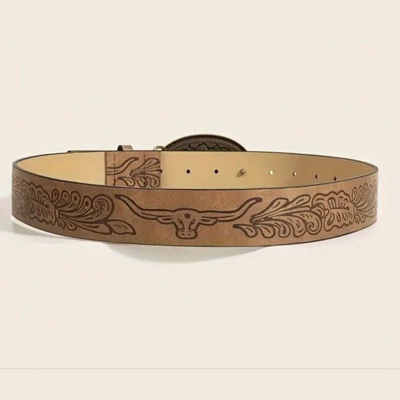 Cahuteee Brown Western Embossed Belt - Picture 3 of 4